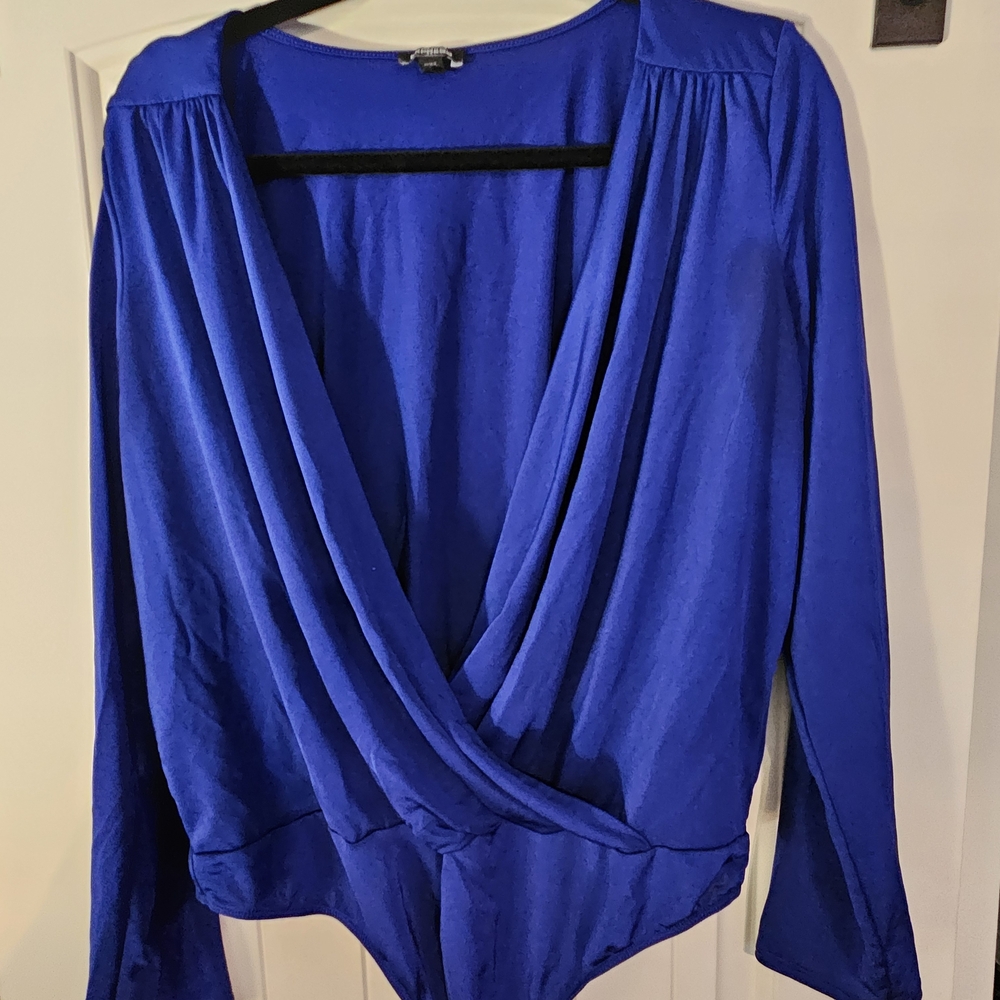 Express Royal Blue Draped Bodysuit